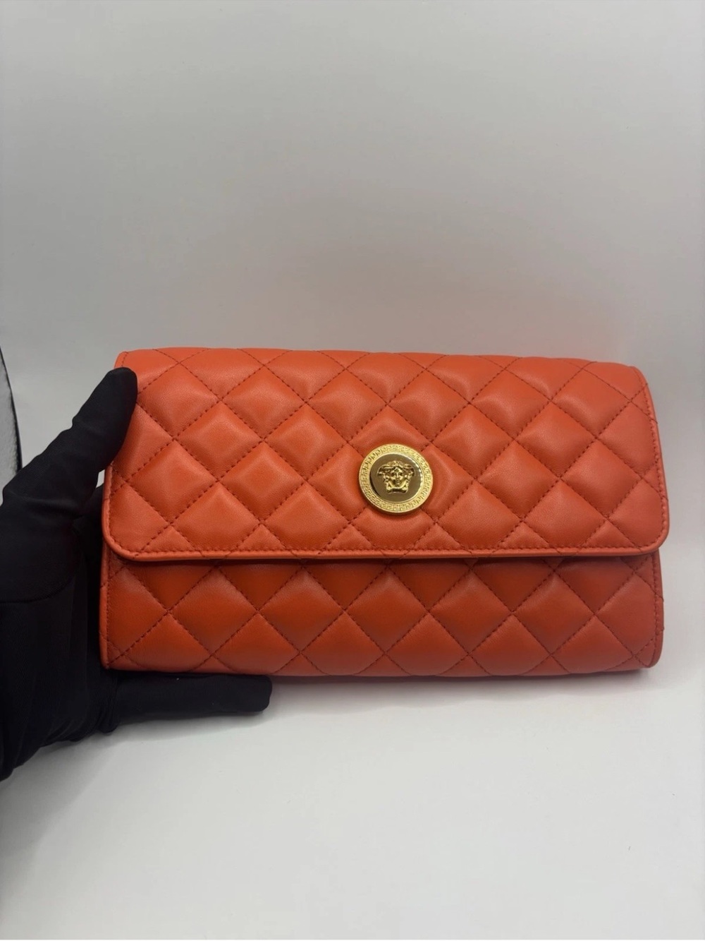 Versace Quilted Coral-Red Chain Shoulder Bag $ 1795 Retail - Picture 14 of 14